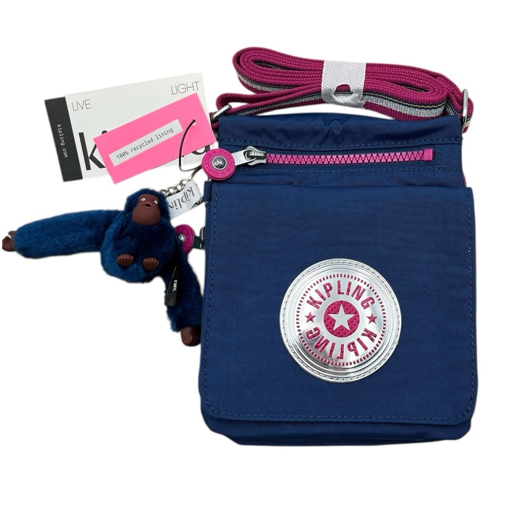 Kipling El Dorado Womens Small Crossbody Travel Bag Admiral Blue Silver Fuchsia